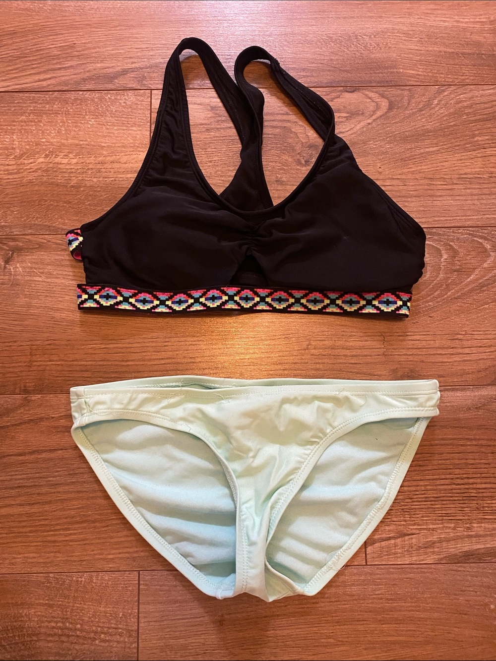 Women’s Black Sports Bikini Top with Mint Bikini Bottom